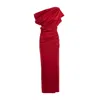 Bluzat Women's Red Bordeaux Off-shoulder Draped Maxi Dress With Asymmetrical Design In Red