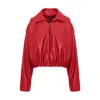 Bluzat Women's Red Burgundy Oversized Cropped Jacket With Draping In Red