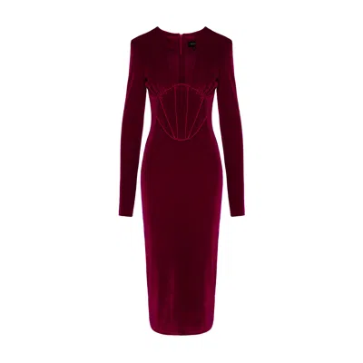 Bluzat Women's Red Burgundy Velvet Dress With Corset