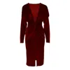 Bluzat Women's Red Burgundy Velvet Dress With Knot In Red