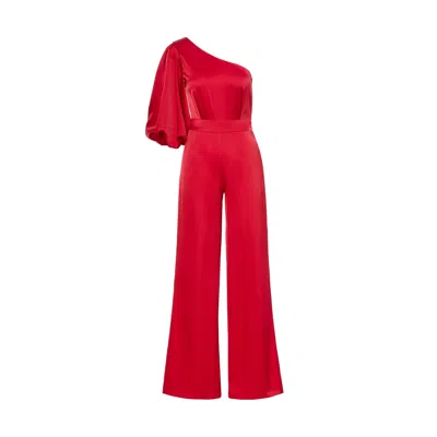 Bluzat Women's Red Maxi Jumpsuit With One Flared Sleeve