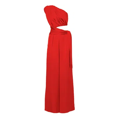 Bluzat Women's Red Maxi Jumpsuit With Scarves