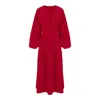 Bluzat Women's Red Midi Dress With Balloon Sleeves And V-neck