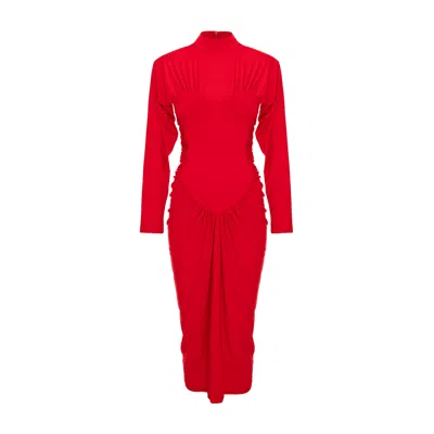 Bluzat Women's Red Midi Dress With Heart-shaped Detail
