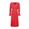 Bluzat Women's Red  Midi Dress With Pleats And Proeminent Shoulders In Red