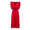 Bluzat Women's Red Midi Dress With V-shaped Draped Bodice In Red