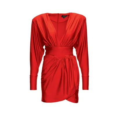 Bluzat Women's Red Mini Dress With Corset And V-neck