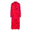 Bluzat Women's Red Printed Midi Dress With Side Slit In Red