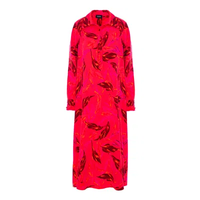 Bluzat Women's Red Printed Midi Dress With Side Slit