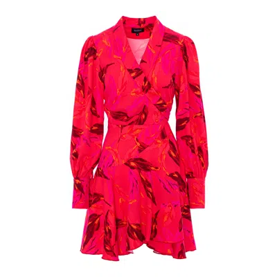 Bluzat Women's Red Printed Mini Dress With Lapels