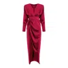 Bluzat Women's Red Satin Midi Dress With Draping