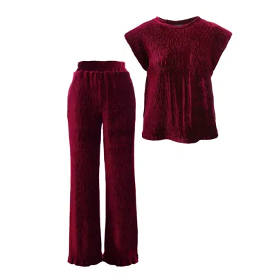 Bluzat Women's Red Velvet Burgundy Matching Set In Multi