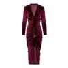 Bluzat Women's Red Velvet Burgundy Midi Ruffle Dress In Red