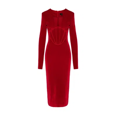 Bluzat Women's Red Velvet Dress With Corset