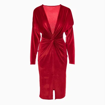 Bluzat Women's Red Velvet Dress With Knot