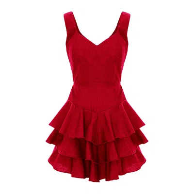 Bluzat Women's Scarlet Fire Tiered Ruffle Mini Dress In Red