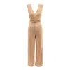 Bluzat Women's Sequin Gold Jumpsuit With Padded Shoulders In Gold
