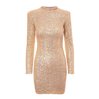 Bluzat Women's Sequin Mini Gold Dress With Oversized Shoulders
