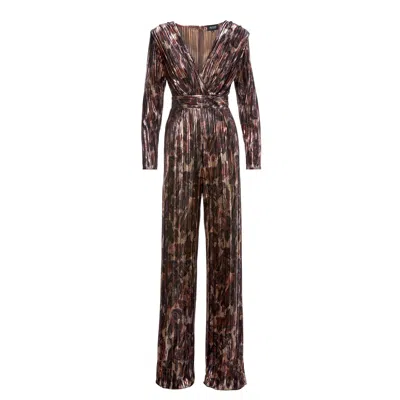 Bluzat Women's Shimmery Printed Maxi Jumpsuit In Brown