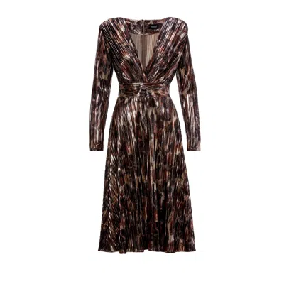 Bluzat Women's Shimmery Printed Midi Dress In Brown