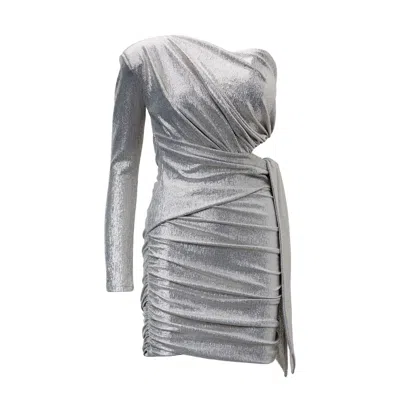 Bluzat Women's Silver Asymmetrical Mini Dress With Scarf