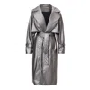 Bluzat Women's Silver Metallic Leather Raglan Sleeve Trench Coat With Belt In Silver