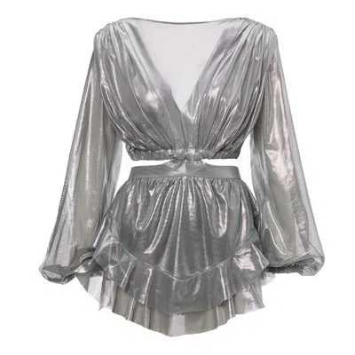 Bluzat Women's Silver Metallic Mini Jumpsuit