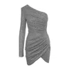 Bluzat Women's Silver Sequin Dress With One Sleeve In Silver
