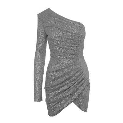 Bluzat Women's Silver Sequin Dress With One Sleeve