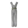 Bluzat Women's Silver Sequin Jumpsuit With Padded Shoulders In Silver