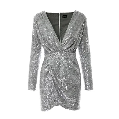 Bluzat Women's Silver Sequin Mini Dress With Draping