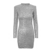 Bluzat Women's Silver Sequin Mini Dress With Oversized Shoulders In Silver