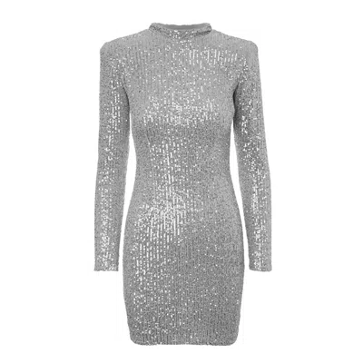Bluzat Women's Silver Sequin Mini Dress With Oversized Shoulders