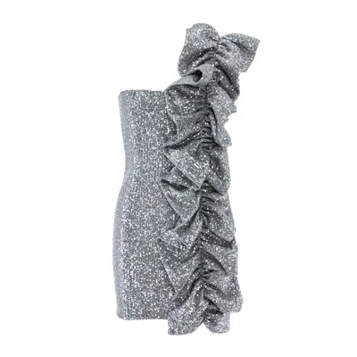 Bluzat Women's Silver Sequin Mini Dress With Ruffle