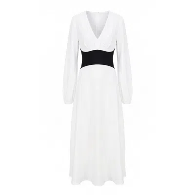 Bluzat Women's White / Black White Midi Dress With Defined Waist In Multi