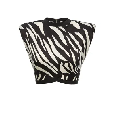 Bluzat Women's White / Black Zebra Printed Top In White/black