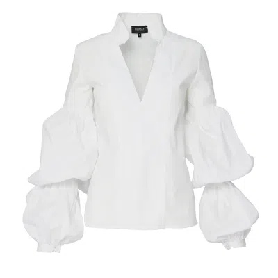 Bluzat Women's White Cotton-poplin Shirt With Long Puffed Sleeves