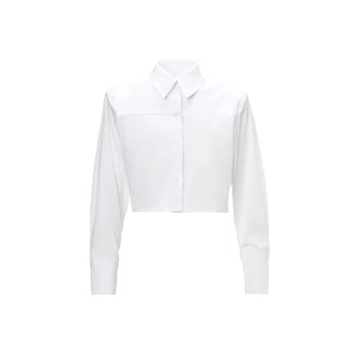 Bluzat Women's White Cropped Poplin Shirt With Oversized Shoulders