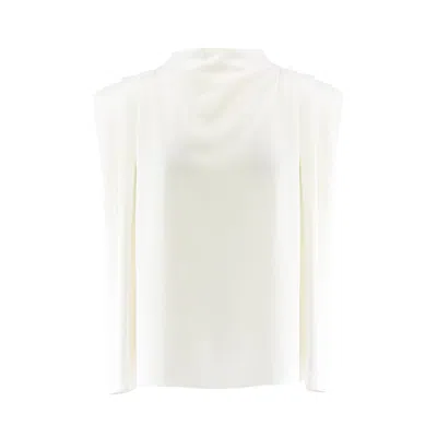 Bluzat Women's White Draped Top With Padded Shoulders