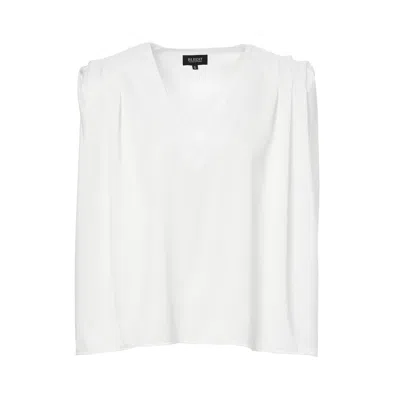 Bluzat Women's White Draped Top With Padded Shoulders And 'v' Neckline