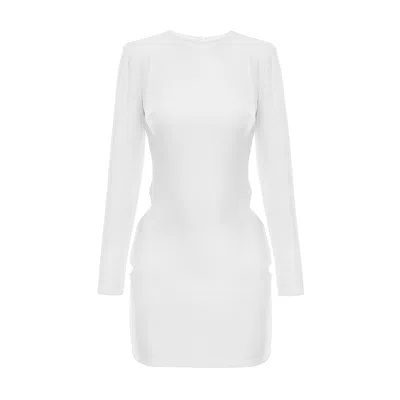 Bluzat Women's White Long Sleeve Mini Dress With Crew Neck