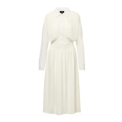 Bluzat Women's White Midi Dress With Button And Corset
