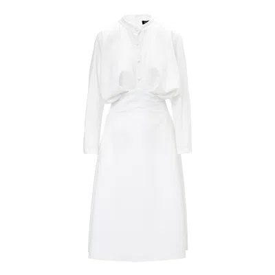 Bluzat Women's White Midi Dress With Draping And Buttons