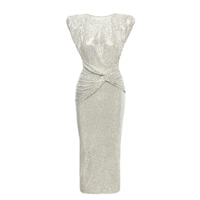 Bluzat Women's White Midi Dress With Silver Print