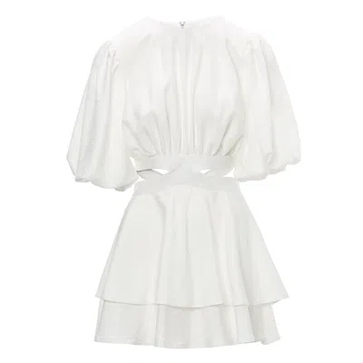 Bluzat Women's White Mini Dress With Cut-out And Raglan Sleeves