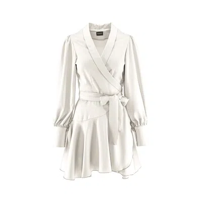 Bluzat Women's White Mini Dress With Lapels