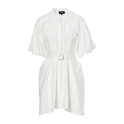 Bluzat Women's White Mini Dress With Raglan Sleeve And Pleats
