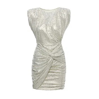 Bluzat Women's White Mini Dress With Silver Print