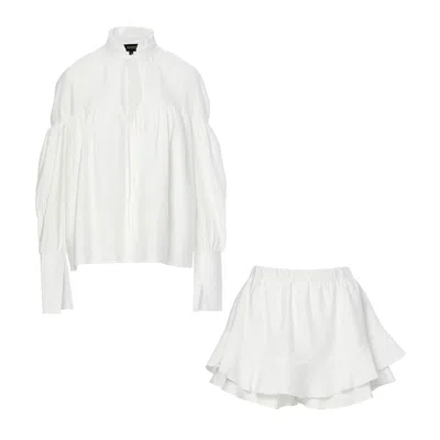 Bluzat Women's White Set With Blouse And Pants With Skirt