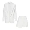 Bluzat Women's White Suit With Oversized Blazer With Double Lapels And Shorts With Skirt In White